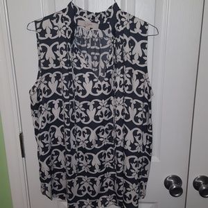 LOFT Gray/White Scroll Design Sleeveless Top